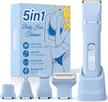 Bikini Trimmer for Women,5-in-1 Electric Razors for Women,IPX7 Waterproof Trimmer with 5 Replaceable Blade Heads（Blue）