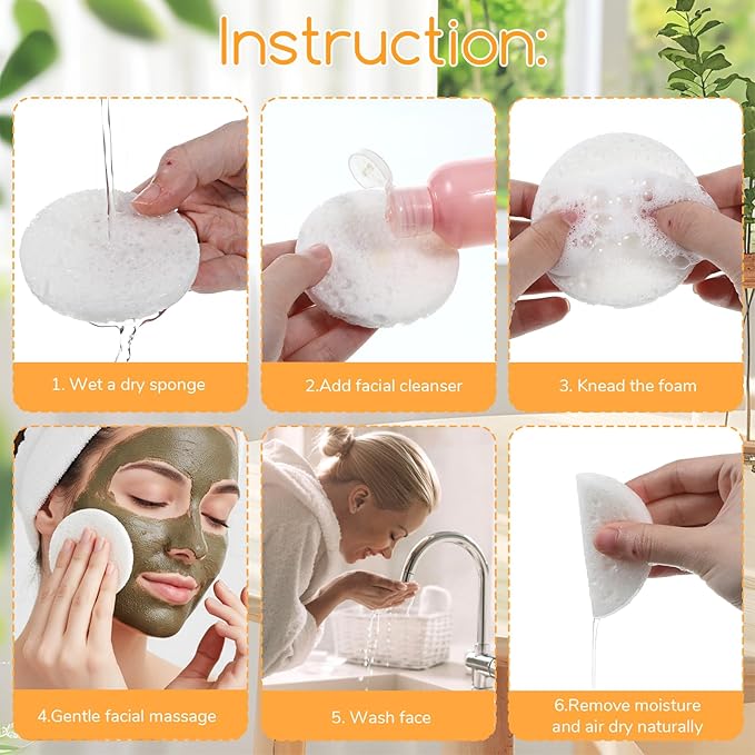 SHENLIU 300pcs Compressed Facial Sponges, White Disposable Round Soft Face Exfoliating Pads for Washing Face Cleansing Exfoliating Esthetician Makeup Removal Travel