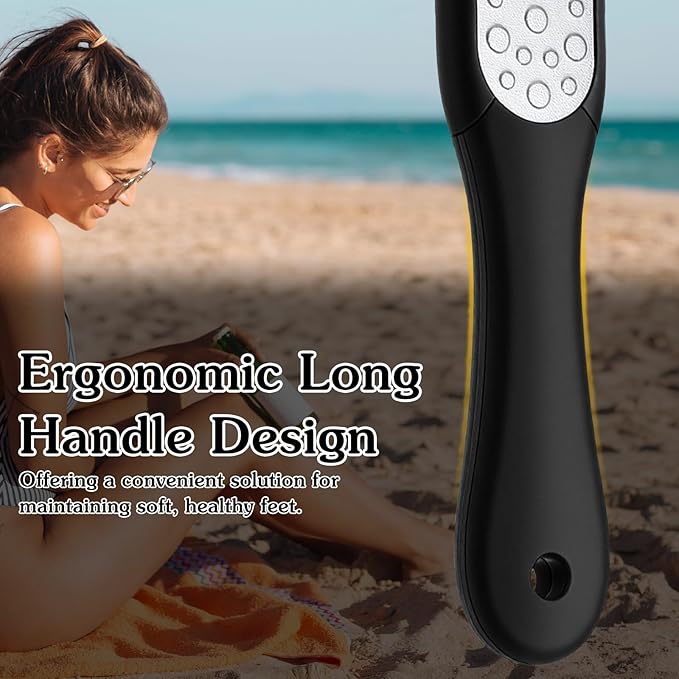 Foot Files Callus Remover Stainless Steel Foot Rasp and Dual Double-Sided Long Handle Foot Scrubber for Dead Skin Foot File Callus Remover, Black