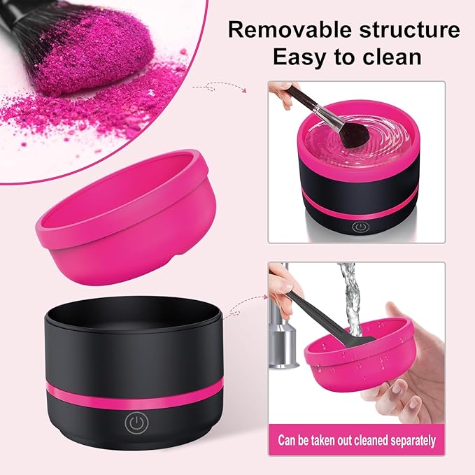 Electric Paint Brush Cleaner,Rinser Cup,Brush Rinser for Painting,Makeup Brush Cleaner Machine,Paint Brushes Cleaner Tool,USB Portable Automatic Spin Deep Cleaning for Acrylic Black&Rosy