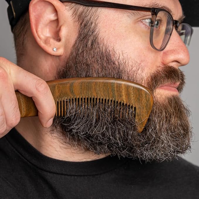 ZEUS Curved Sandalwood Beard Comb in Gift Box, Premium Grooming Essential with Sheath for Men’s Beard & Hair (M31)