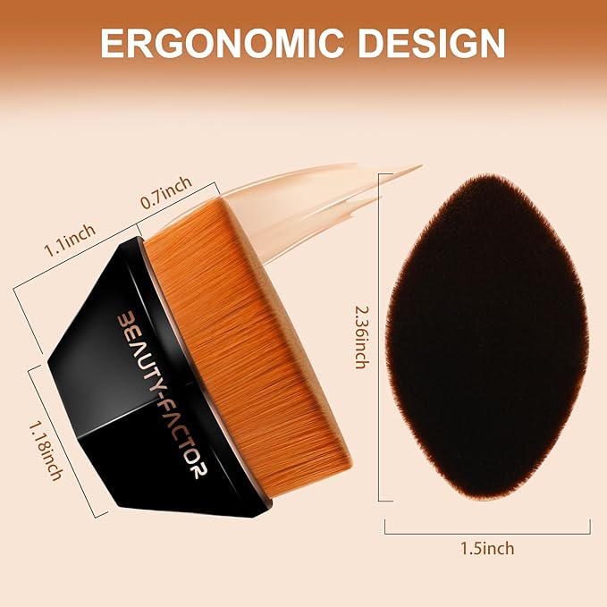 Flat Top Foundation Makeup Brush - Hexagon Kabuki Powder Make Up Brushes Soft and Dense Bristles with Protective Case for Liquid, Blending, Body, Self-tanner, Cream, Buffing (Black)