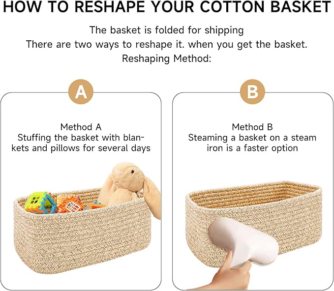 Small Storage Baskets for Organizing | Closet Organizer Bins | Shelf Toy Basket | Woven Rope Baskets | Cube Decorative Box | Shallow Basket | 13x8.5x5.1” | 3 Packs Black Brown