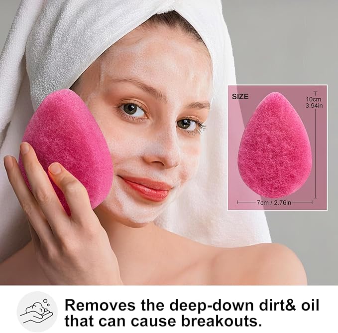 BS-MALL Facial Sponge 12 Pcs – Exfoliating Face Scrubber for Deep Cleansing, Removes Blackheads, Reusable Design, Perfect for Skin Care Routine (Hot Pink-Soft Texture)