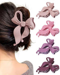 Mesovor 4 pack Cute Bow Claw Clip for Women, Nonslip Large Matte Strong Hold Bows Hair Clips for Thin and Thick Hair | Chic Hair Styling Accessories (Matte Pink, Matte Purple)