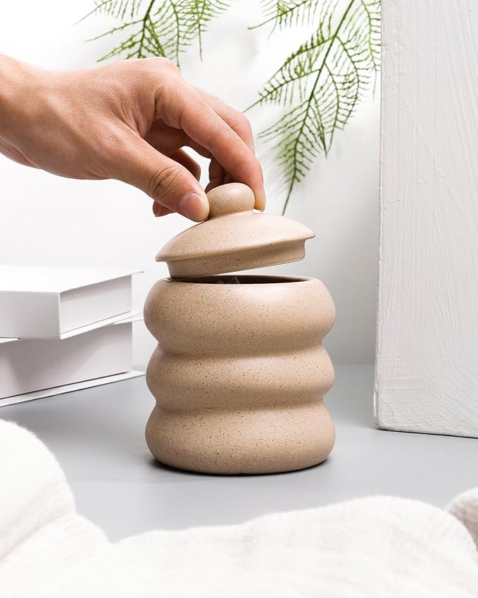Bathroom Accessory Set 5PCS, Ceramic Bathroom Accessories Set, Irregular Shape Small Bathroom Sets Accessories Complete, Home Apartment Minimalist Decor Vanity Countertop, ANTIS'S HOME (Linen)