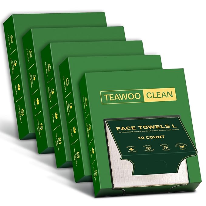 Face Towels Disposable, 100% Viscose Fiber Double-Sided Facial Towelettes, Soft Thick Lint-Free Makeup Remover Wipes for Sensitive Skin, 5 Travel Pack 50 Count
