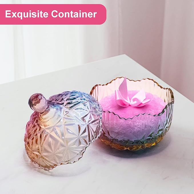 5 Pieces Large Body Powder Puff and Powder Container, Crystal Case for Dust Puff, Powder applicator with Box for Face and Body (Color, Crown)