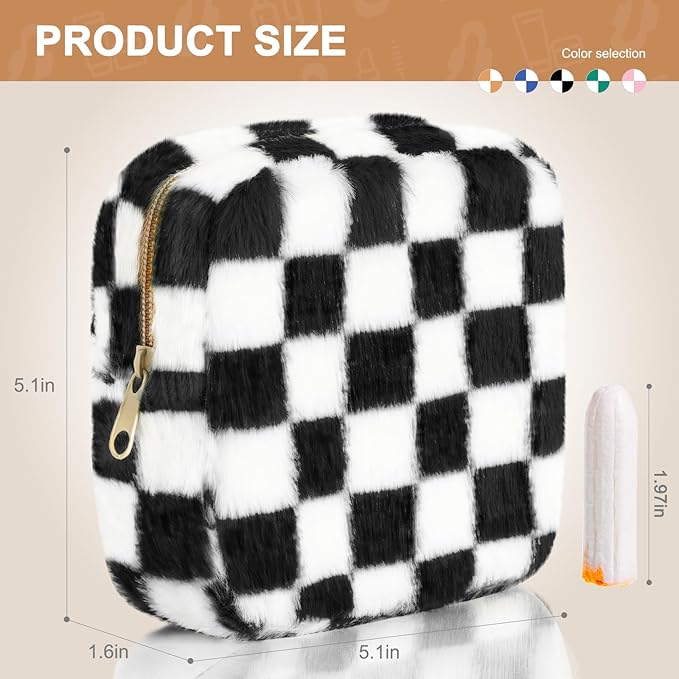 Sanitary Napkin Storage Bag, Period Bag for Teen Girls, Checkered Portable Menstrual Pad Pouch for Panty Liners, Tampon Storage Pouch for Women Ladies Daily Use Storage Purse Travel