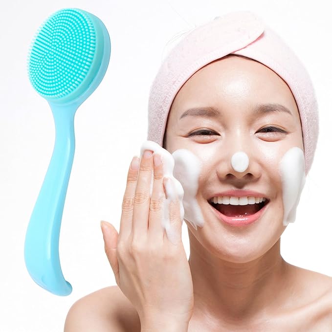 Silicone Manual Facial Cleansing Brush, Skin Friendly Waterproof Face Cleaning Scrubber Exfoliator Cleanser for Blackheads Whiteheads Makeup Residues Removal- Blue