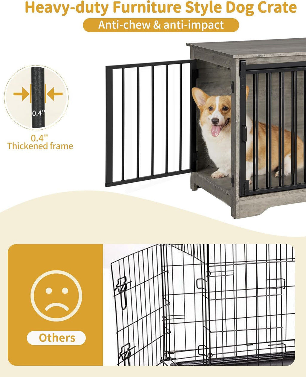 31.9" Dog Crate Furniture with Barn Door, Heavy Duty Dog Kennel Indoor with 2 Doors, Wooden Pet Cage End Table for Small Medium Dogs up to 44 lb, Anti-Chew Anti-Escape, Greige DFC83605B