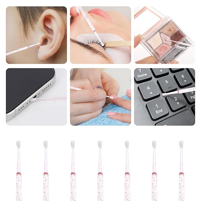 Tbestmax 500 Pcs Micro Applicator Brush, Micro Swabs, Disposable Eye Lashes Mascara Wands for Eyelash Extension - Crystal Pink