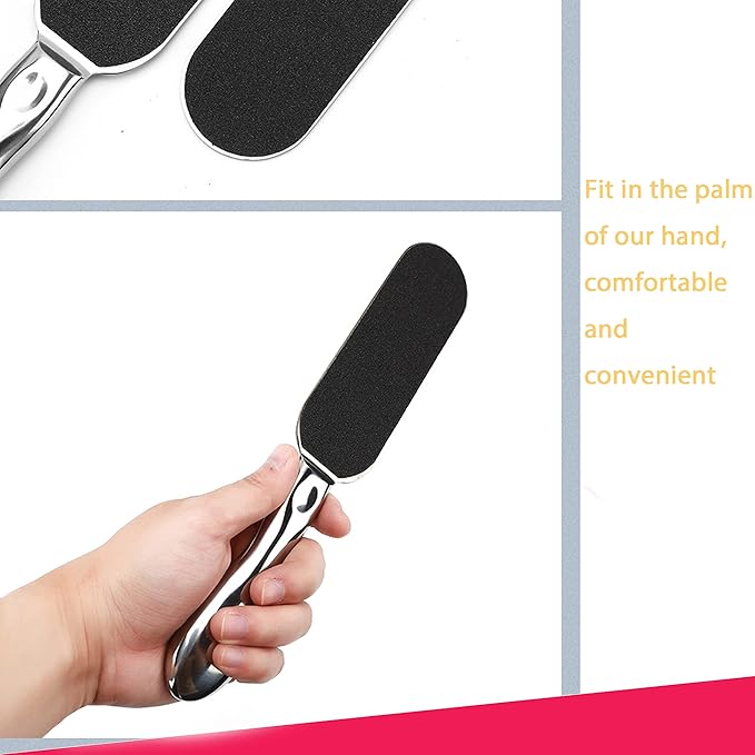 Homeve Professional Pedicure Large Foot File - Reusable Stainless Steel Feet Rasp with 20 Replaceable Coarse-Fine Double Callus Remover
