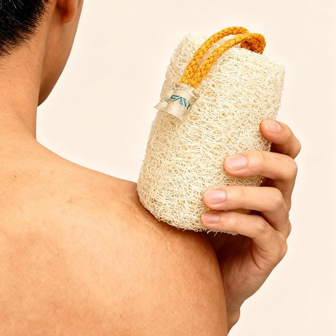 HVB Natural Loofah Exfoliating Bath Scrub, Bath Sponge, Unisex, Suitable for Both Body and Facial Use, Excellent Cleaning Effect. Pack of 4 (1 Box)