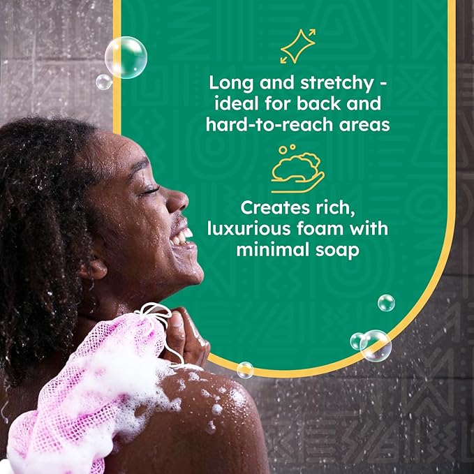 AURAE Premium African Net Sponge – Authentic Exfoliating Body Scrubber, 45-Inch, Quick-Drying – Mint