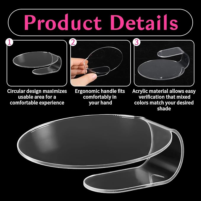 2 PCS Makeup Mixing Palette, Makeup Mixing Tray Acrylic Clear Foundation Palettes Nail Art Manicure Palettes Eyeshadow Make up Hand Palette for Beauty Salon Color Cream Mixings Foundation