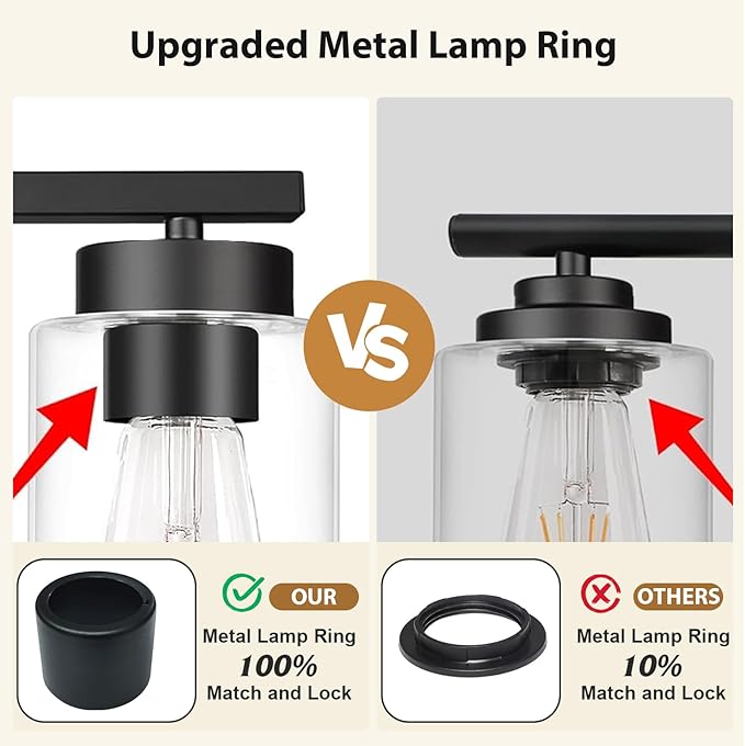 IZORRO Modern Bathroom Light Fixtures, 3 Light Black Vanity Lights, Bathroom Lighting Fixtures Over Mirror with Clear Glass for Living Room Cabinet Bedroom