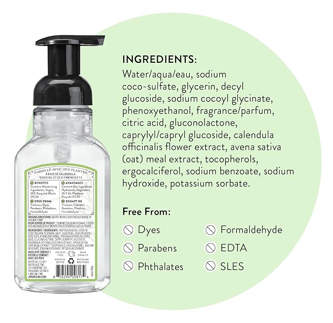 J.R. Watkins Foaming Hand Soap with Pump Dispenser, Moisturizing Foam Hand Wash, Alcohol-Free, Cruelty-Free, Aloe et The Vert/Aloe & Green Tea, 9 fl oz, 3 Pack