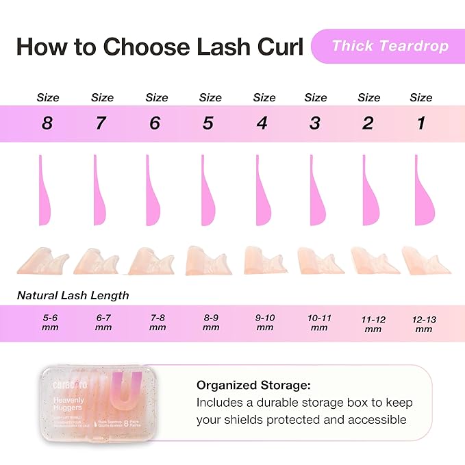 Curacoro Lash Lift Shields, 16 Pcs/8 Sizes Lash Lift Rods, Lash Lift Pads for Eyelash Curling and Lifting, Reusable Silicone Lash Rods For Eyelash Perm Lamination