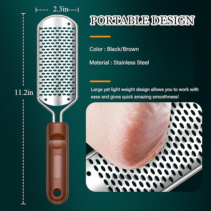 Foot Files Foot Scrubber Pedicure, Stainless Steel Callus Remover for Feet, Professional Foot Grater Rasp Scraper to Hard Skin Corns for Dry and Wet Fee