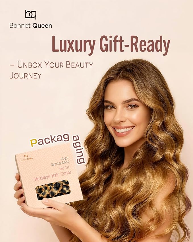 BONNET QUEEN Heatless Hair Curler Set (2Pcs), Heatless Curls Overnight with Satin Hair Rollers, All-in-One Curling Rod for Hair Curlers to Sleep In, Leopard(For Bouncy Curls)