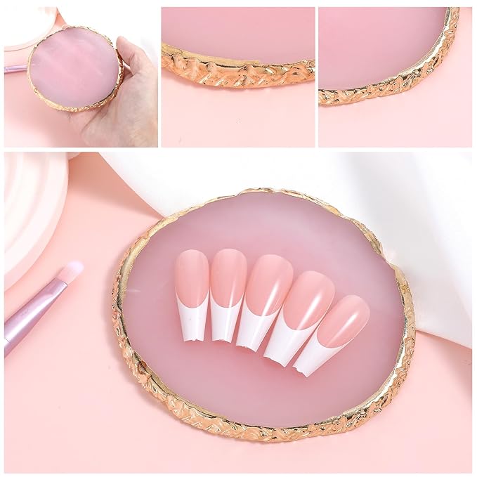 Resin Nail Art Palette, Naill Polish Palettes, Nail Palette, Gilded Edge Resin Nails Art Palettes for Mixing Colors and Displaying Nails Gel Makeup (Pink)