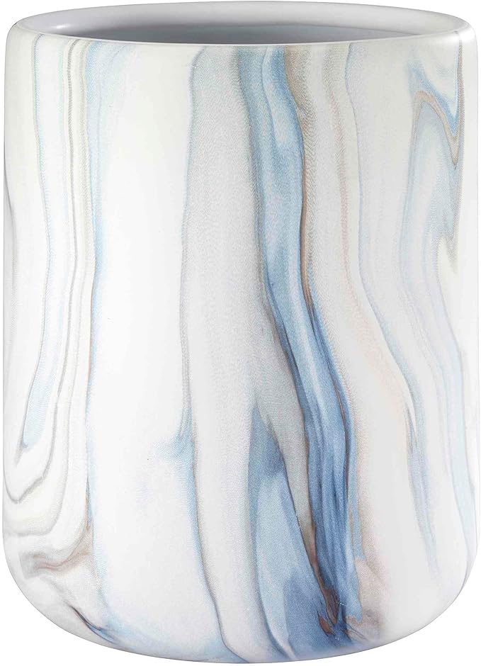 Avanti Linens - Wastebasket, Resin Accessories, Guest Bathroom Essentials (Waves Collection, Blue)