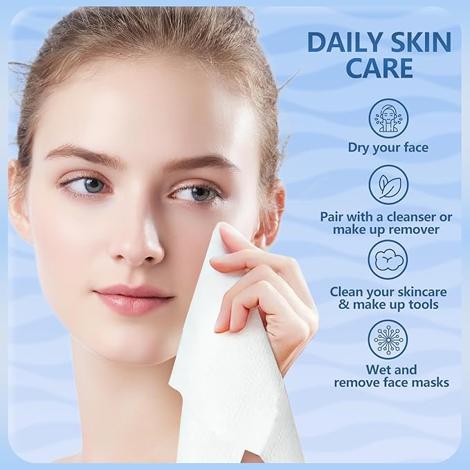 Disposable Face Towels Travel, 12"×12" Extra Large Face Towelettes, Ultra Soft Facial Towels for Sensitive Skin, Makeup Remover Dry Wipes, 20 Count (1 Pack)