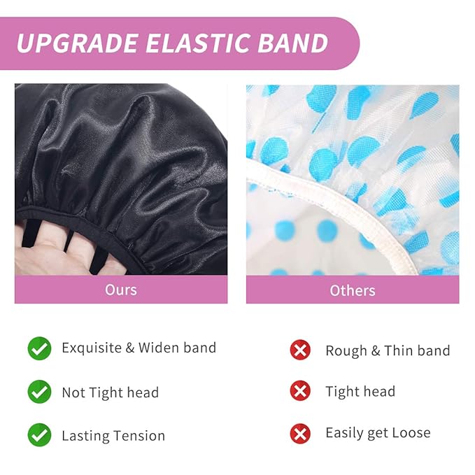 Aquior Shower Caps, Extra Large for Women Long Hair, Double Layer Waterproof Reusable Hair Cap 4 Pieces