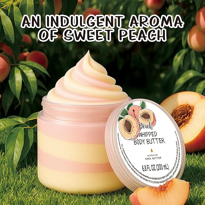 Peach Whipped Body Butter, Shea Body Butter for Women Dry Skin, Natural Peach Lotion for Body Moisturizer-Deep Moisturizing and Softening-6.8 floz(200ml)