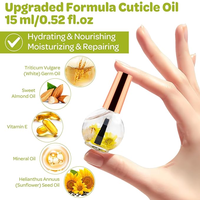 JIASHENG Cuticle Oil, Scented Cuticle Nail Oil Infused with Real Flowers, Hydrates, Moisturizes, Strengthens, Repairs, Revitalizing Cuticle Oils for Nails Damage Dry Cuticle, Vanilla, 15ml