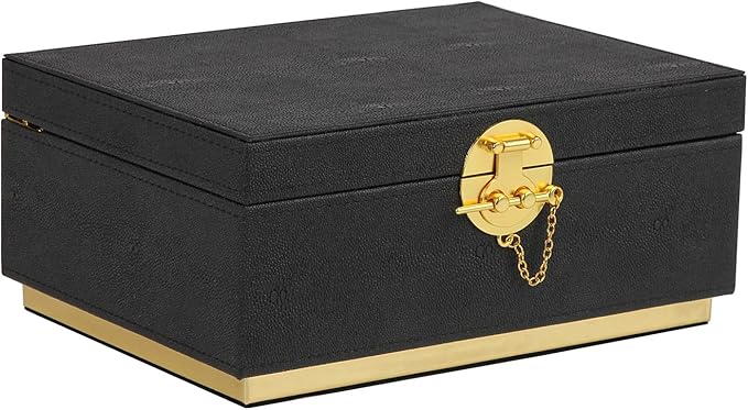 HofferRuffer Elegant Faux Leather Decorative Box, Storage Jewelry Box Organizer, Large Dresser Cosmetic Organizer Holder, Classic Jewelry Accessory Organizer, 11x8x4.8 inches (Black)
