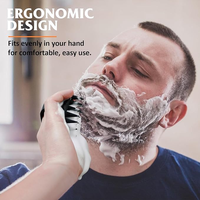 Beard Scrubber & Hook - Silicone Beard Brush for Deep Cleaning and Exfoliation, Helps Reduce Dandruff & Itching, Non-Slip Handle & Soft Durable Longer Bristles