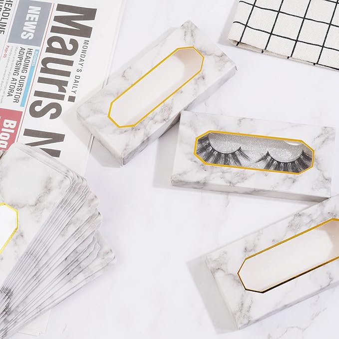 MAGEFY 30 Pieces Eyelashes Packaging Box, Empty Eyelash Boxes Lash Box Packaging Marble Paper Eyelash Storage Box Soft Paper Lash Case