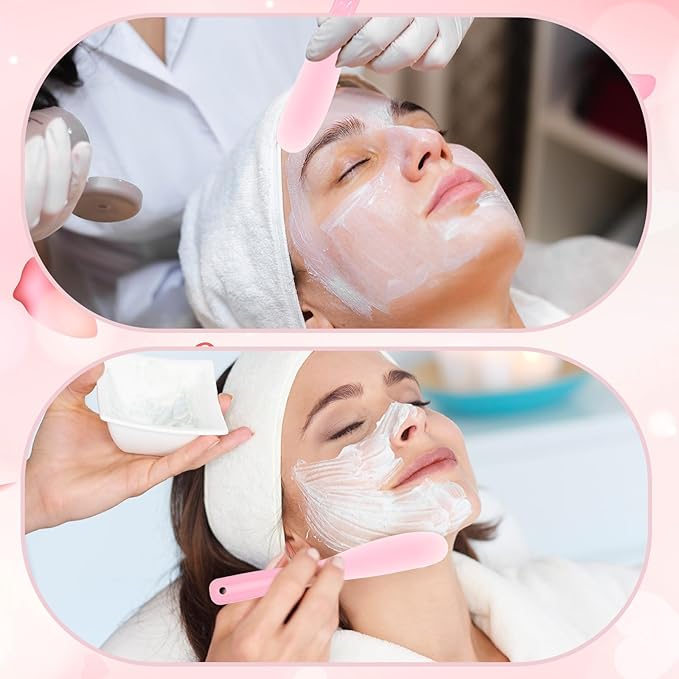 Face Mask Spatula Makeup, 6 Pcs Reusable Plastic Facial Spatula, Skincare Lotion Scoop Applicator Tool, Cosmetic Spatulas for Cream Mixing, Jar Scraping, Makeup & Skincare Tools (Pink)