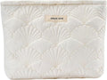 uekeboag White Quilted Cotton Makeup Pouch,Coquette Quilted Toiletry Bag for Women and Girls, Floral Coquette Organizer Bag, Aesthetic Travel Cosmetic Bags(03White Shells)
