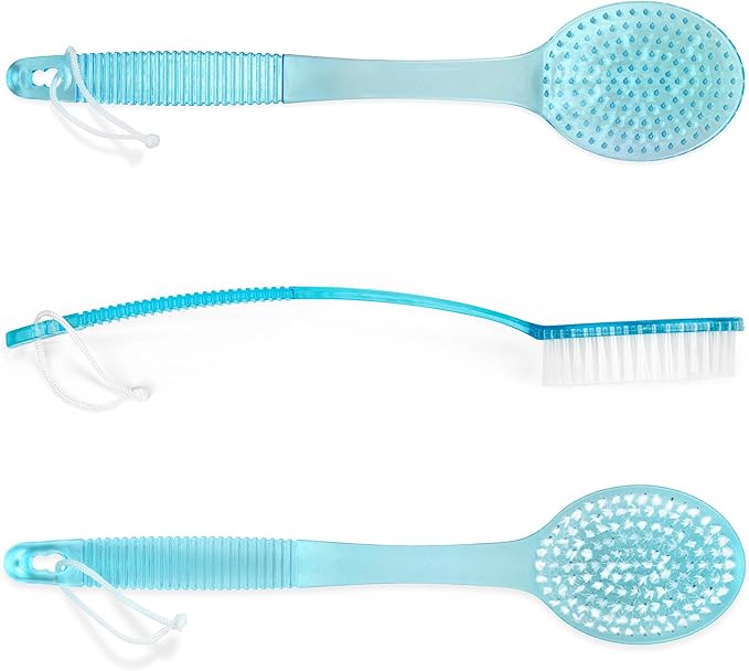 DecorRack Bath Brush with Bristles, Long Handle for Exfoliating Back, Body, and Feet, Bath and Shower Scrubber, Blue (1 Pack)