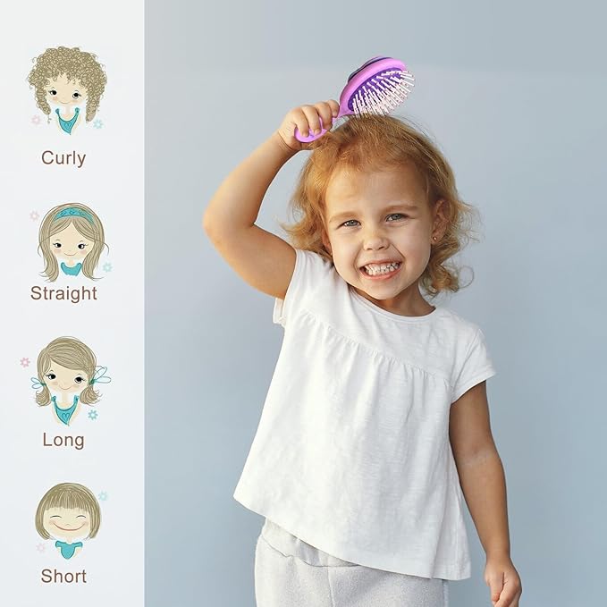Toddler Hair Brush - Mini Hair Brush for Kids - Travel Brush for Boys and Girls - Unicorn Brush with Air Cushion - Purple