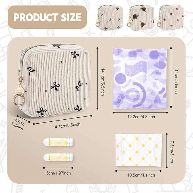 Period Bag for Teen Girls, Corduroy Sanitary Napkin Storage Bag, Menstrual Pad Pouches Tampon Holder for Purse (Bunny)