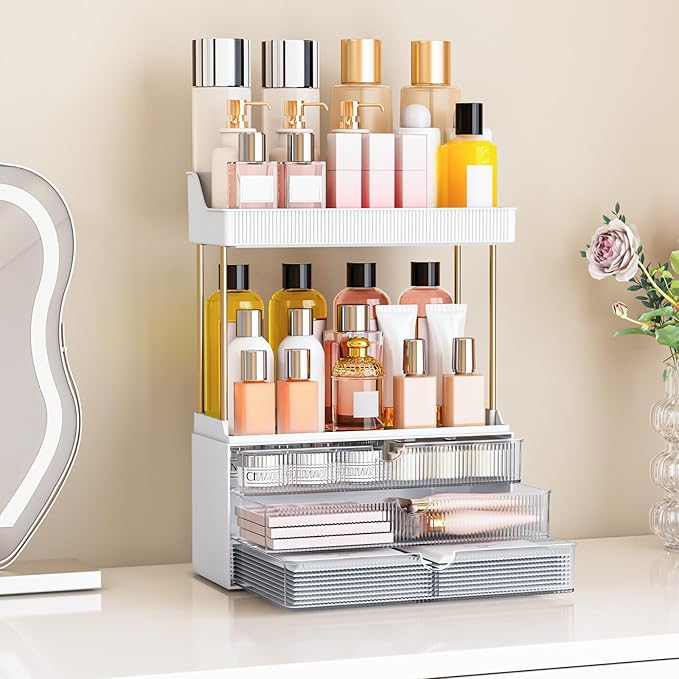 12.2"W Makeup Organizer Drawers - 5 Tiers Bathroom Counter Organizer, Cosmetic Storage Drawer for Dresser Countertop and Bathroom Vanity for Large Skincare, Perfume, Clear