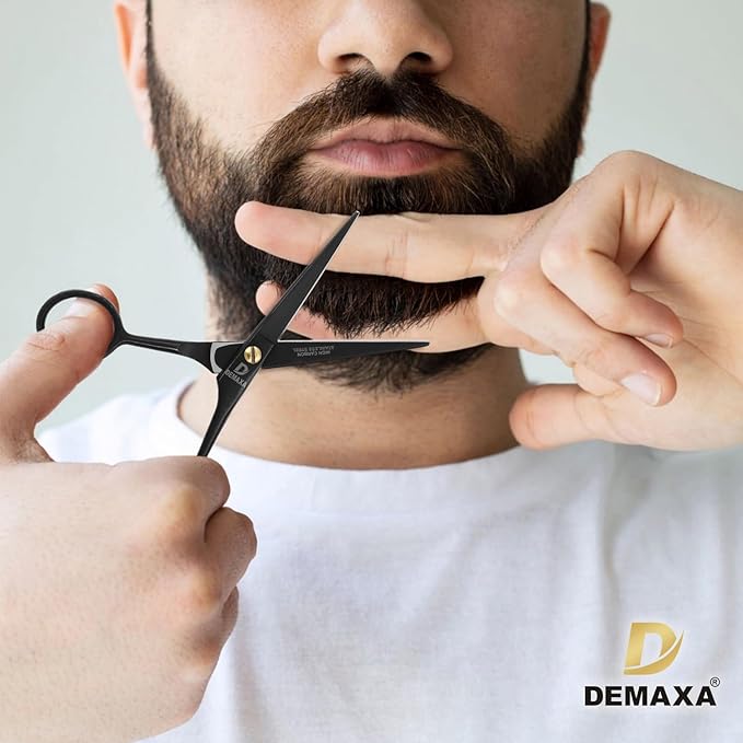 5" Professional Mustache Scissors Beard Scissors for Men with Fine tip Tweezers 1 Mustache Comb 1 Beard Comb & Pouch – Beard Trimming kit & Mustache Kit (Black Shears With Tweezer)