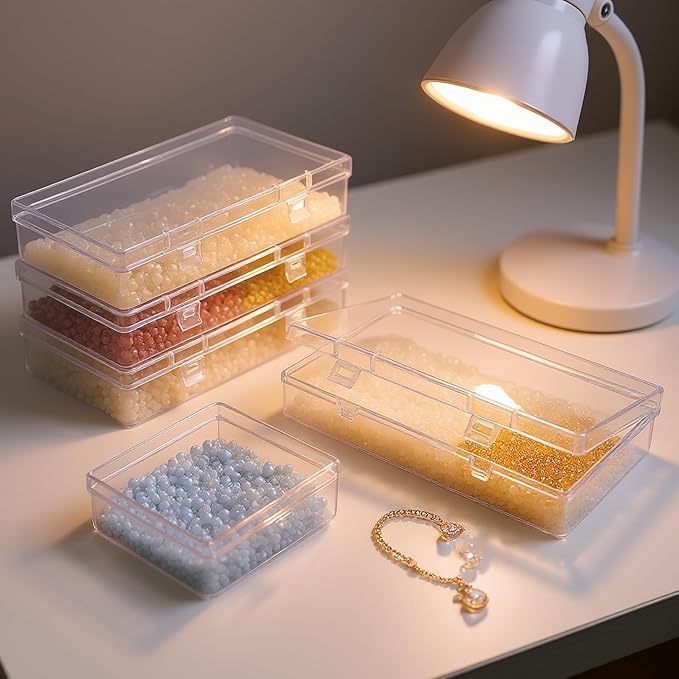 4 Pack Rectangular Clear Plastic Storage Containers Box with Hinged Lid for Beads and Other Small Craft Items (6.1 x 3.3 x 1.18 inch)