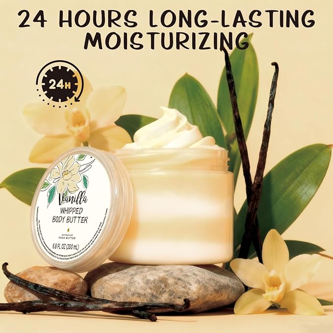 Vanilla Whipped Body Butter, Shea Body Butter for Women Dry Skin, Natural Vanilla Lotion for Body Moisturizer-Deep Moisturizing and Softening-6.8 floz(200ml)