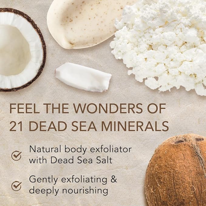 O Naturals Exfoliating Scrub, Natural Dead Sea Salt Deep-Cleansing Face & Body Scrubs. Anti-Cellulite Tones Helps Oily Skin, Acne, Ingrown Hairs & Dead Skin Remover - Coconut Oil 18oz
