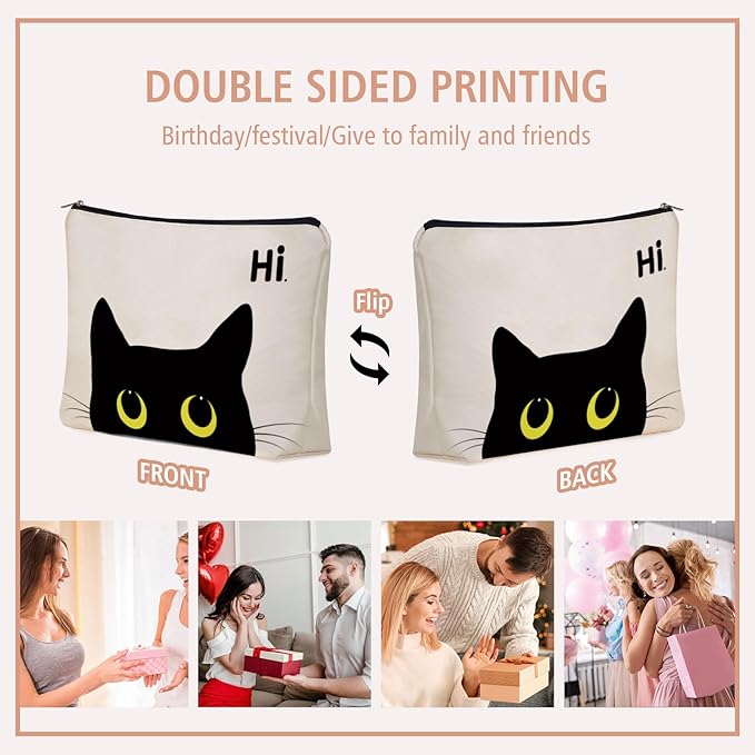 Black Cat Makeup Bag For Cat Mom Gift: Cute Kitty Cosmetic & Toiletry Pouch For Girls & Womens, Sisters, Friends.Ideal Black Cat Lover Gifts for Travel, Birthday, Christmas.