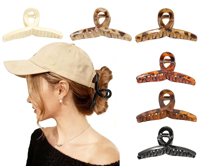 Auseibeely 6 Pcs Medium Tortoise Shell Claw Clip - 4.3 Inch Hair Clips for Women and Girls, Non-slip Hat Claw Clips for Thin/Medium Hair, Banana Jaw Clips Hair Accessories for Gift