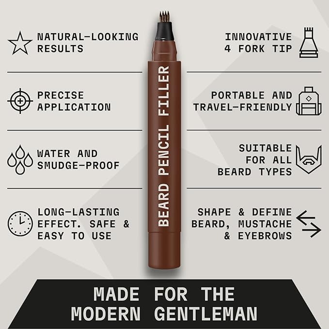 Striking Viking Beard Pencil Filler For Men - Dark Brown, 2 Pack - Temporary Beard Dye - Waterproof Sweatproof Long Wear Beard Filler Pen for Touchups & Gap Contouring - Enhances Facial Hair