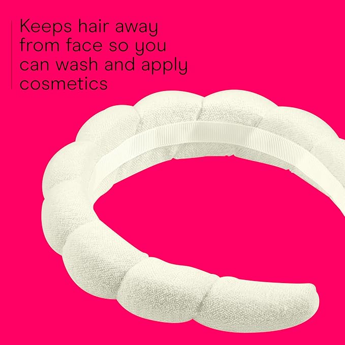 Conair Spa Makeup and Face Washing Headband, Ultra-Absorbent Microfiber Skincare Headband, Soft Terry Cloth, No-Pull Band Gentle on Hair and Head, Bubble Design, Ivory