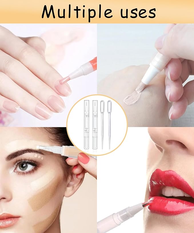 16 Pcs 3ml Empty Cuticle Oil Pen with 4 Pcs Transfer Pipettes - Transparent Nail Oil Twist Pens with Brush Tip for Nail Oil, Eyelash Growth Liquid, Cosmetic Lip Gloss Container Applicators