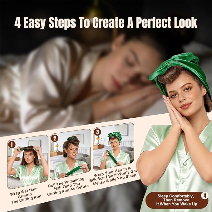 TULOBI 3 Pcs Heatless Curls Overnight - Upgraded Velvet Heatless Hair Curler with Velcro Fastener, Overnight Jumbo Blowout Rods, Hair Curlers to Sleep in for All Hair Types (Green)